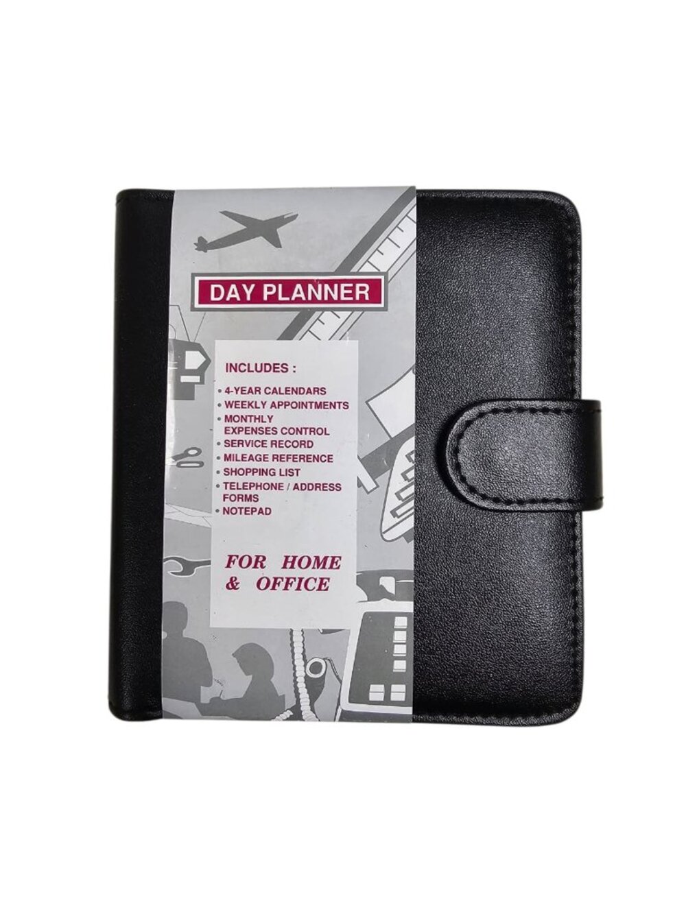 DEADSTOCK 1990s - 2000s black faux leather day planner / organizer